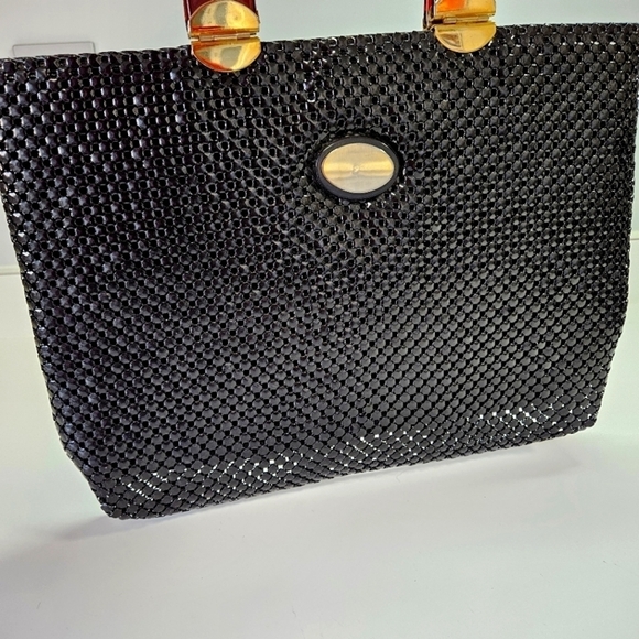 VINTAGE ELKA Black Metal Mesh Lucite Plastic Handle Satchel Bag - Picture 5 of 9